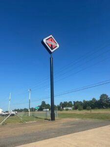 Fabricated and installed large multi-stage pylon sign for interstate location.